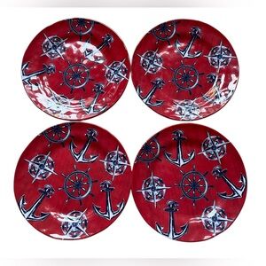 Merritt Castaway 8” Salad Plate Set Of 4 Nautical Melamine Anchors Coastal New